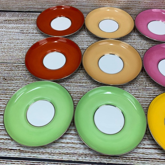 Grosvenor Jackson Gosling Demitasse Saucers Colorful Set 12 Gold Trimmed England - Picture 3 of 8